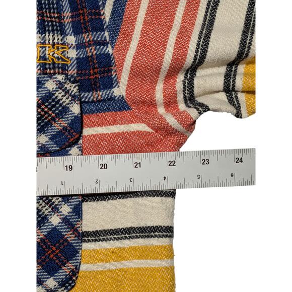 Think Pink Patchwork Flannel Shirt L Plaid Stripe Outdoor Vintage - Picture 9 of 14